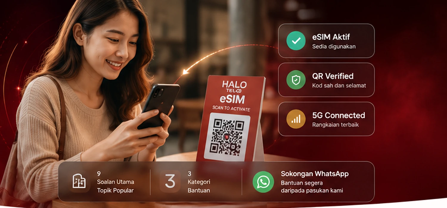 Pelanggan mengaktifkan eSIM Halo Telco menggunakan telefon pintar dan kod QR