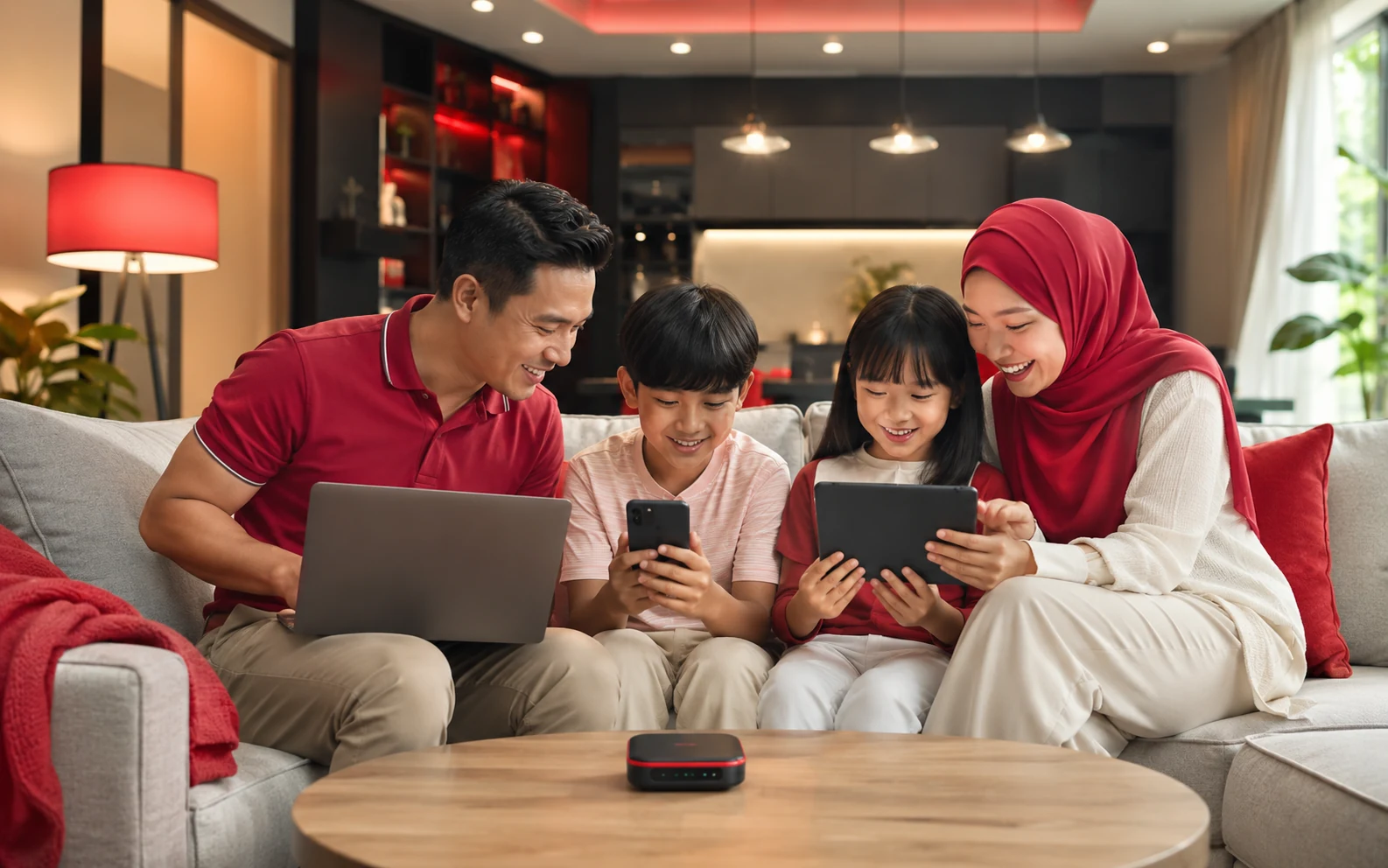 Keluarga menggunakan hotspot dan beberapa peranti