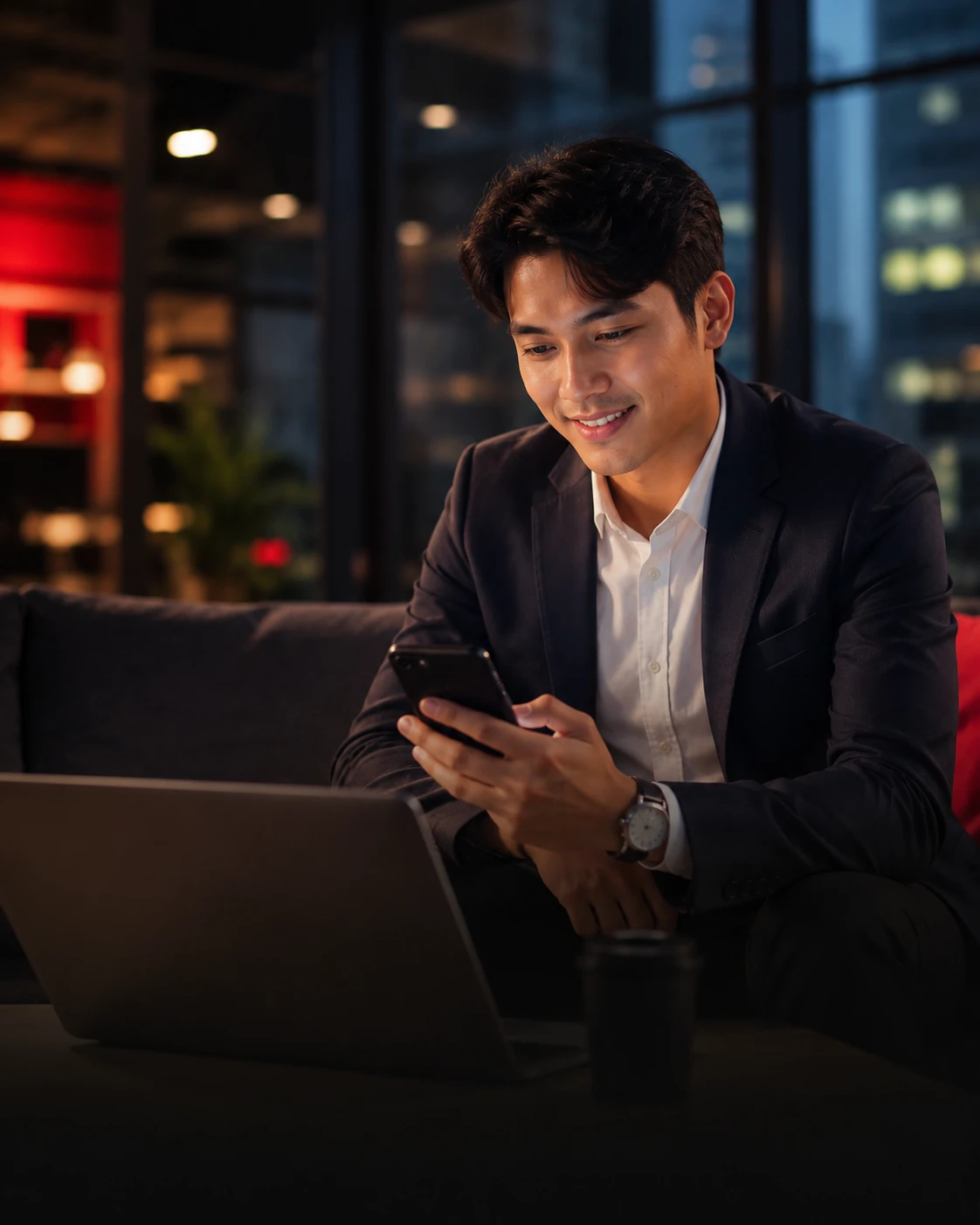 Pekerja sepenuh masa menggunakan laptop dan telefon